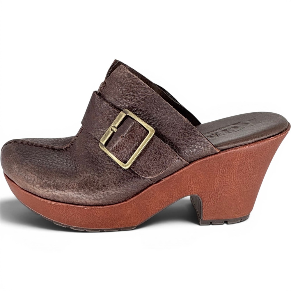 Korks by Kork-Ease Mules‎ Womens Size 7Brown Leather Platform Clog Buckle Strap